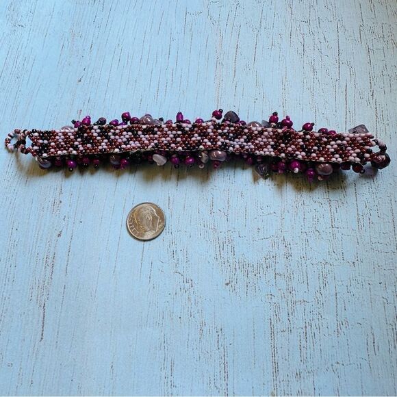 Purple Bead and Stone Chip Cha Cha Bracelet - Picture 5 of 5